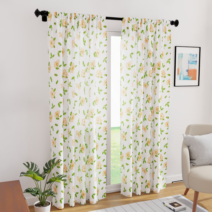 Polyester Hibiscus 2 Curtain (Pack of 2)