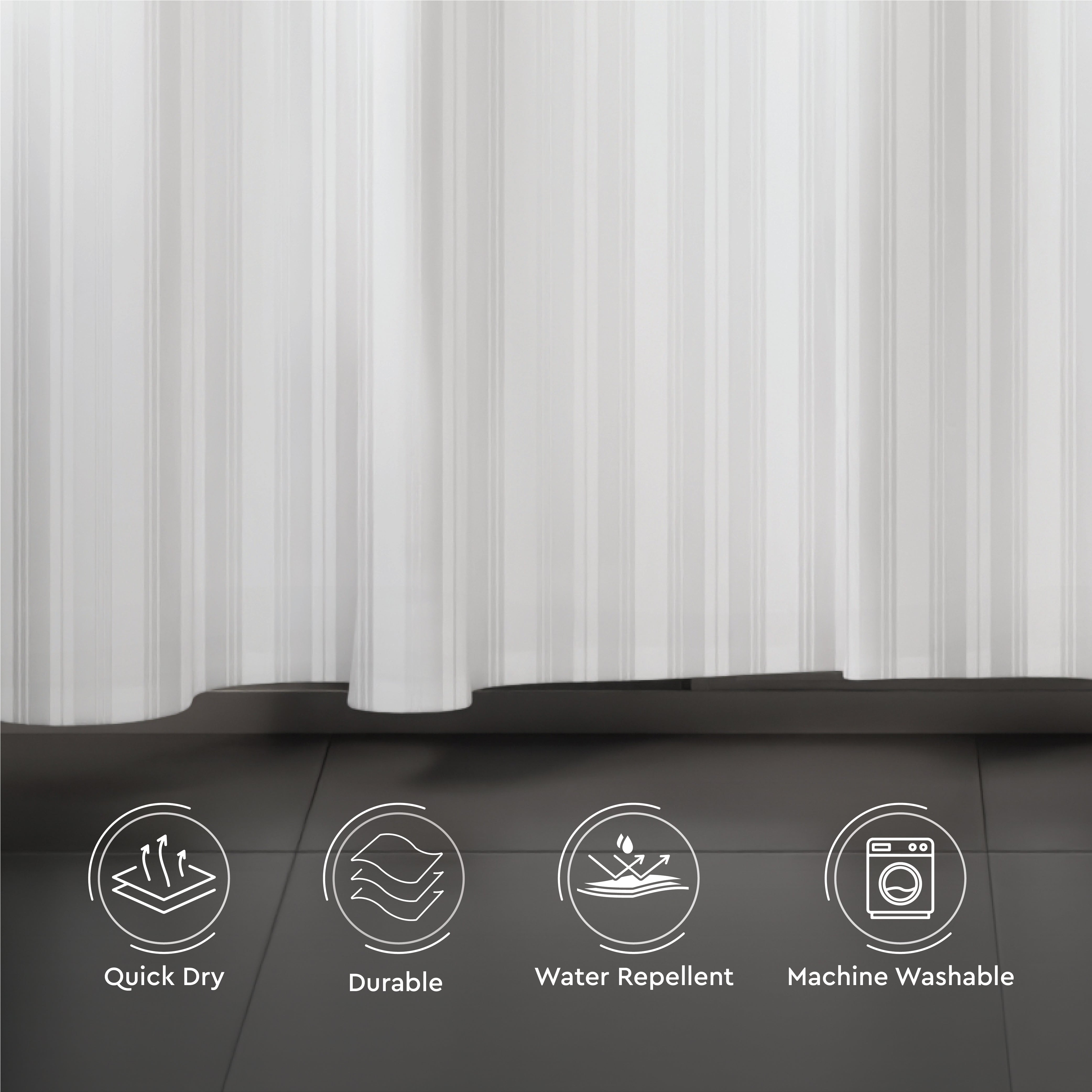 Polyester Stripe White Shower Curtain (Pack of 1)
