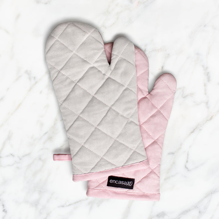 Canvas Light Pink & Light Grey Oven Gloves (Pack of 2)