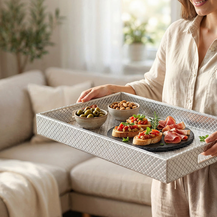 Leather Silver Leather Serving Tray