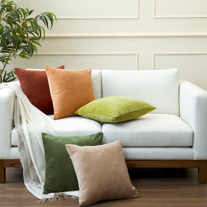 Chenille Solid Rust Orange Cushion Cover (Pack of 1)