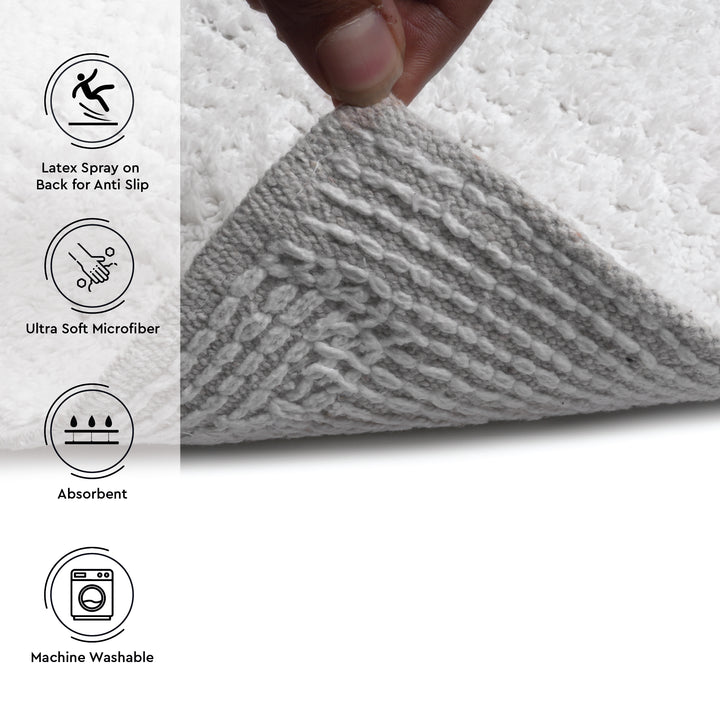 Polyester ZZ White Combo Shower Curtain + Bathmat (Pack of 3)