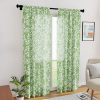Polyester Reverse Leaf Green Curtain (Pack of 2)