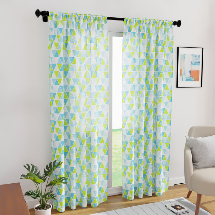 Micro Big Triangles Aqua Curtain (Pack of 2)