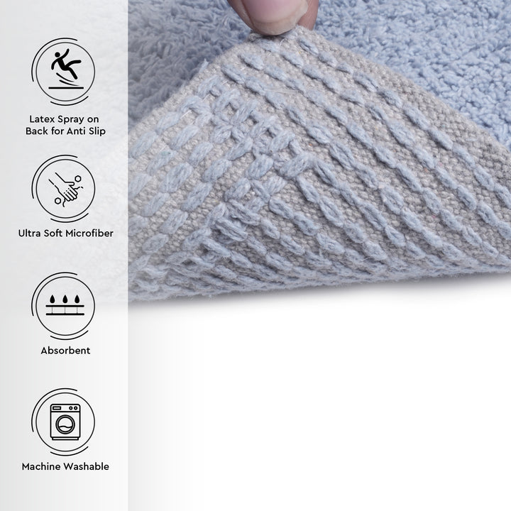 Polyester Blue Shower Curtain + Bathmat (Pack of 3)
