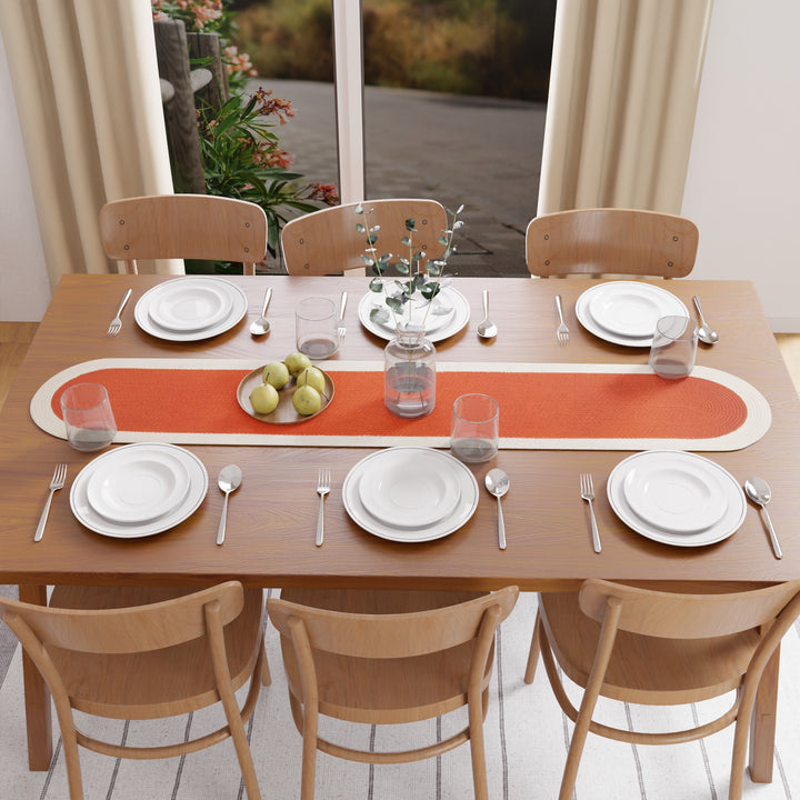 Cotton Coral & Off White Table Runner (Pack of 1)
