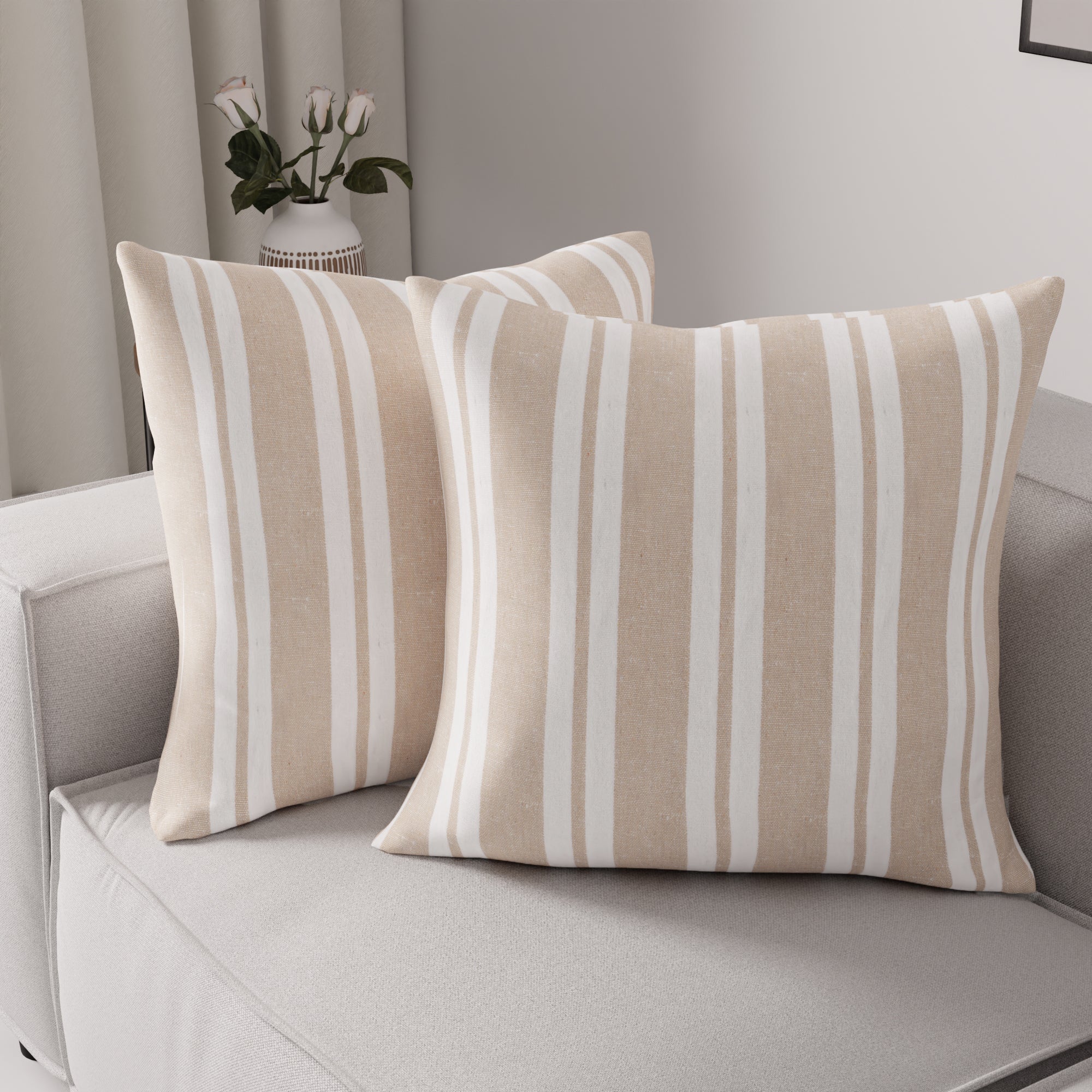 Cotton Franca Beige Stripes Cushion Cover (Pack of 2)
