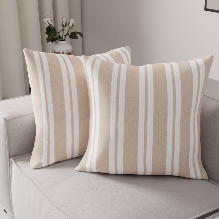 Cotton Franca Beige Stripes Cushion Cover (Pack of 2)