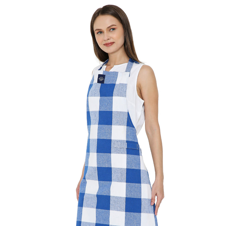 Cotton Buffalo Blue Checks Apron (Pack of 1)