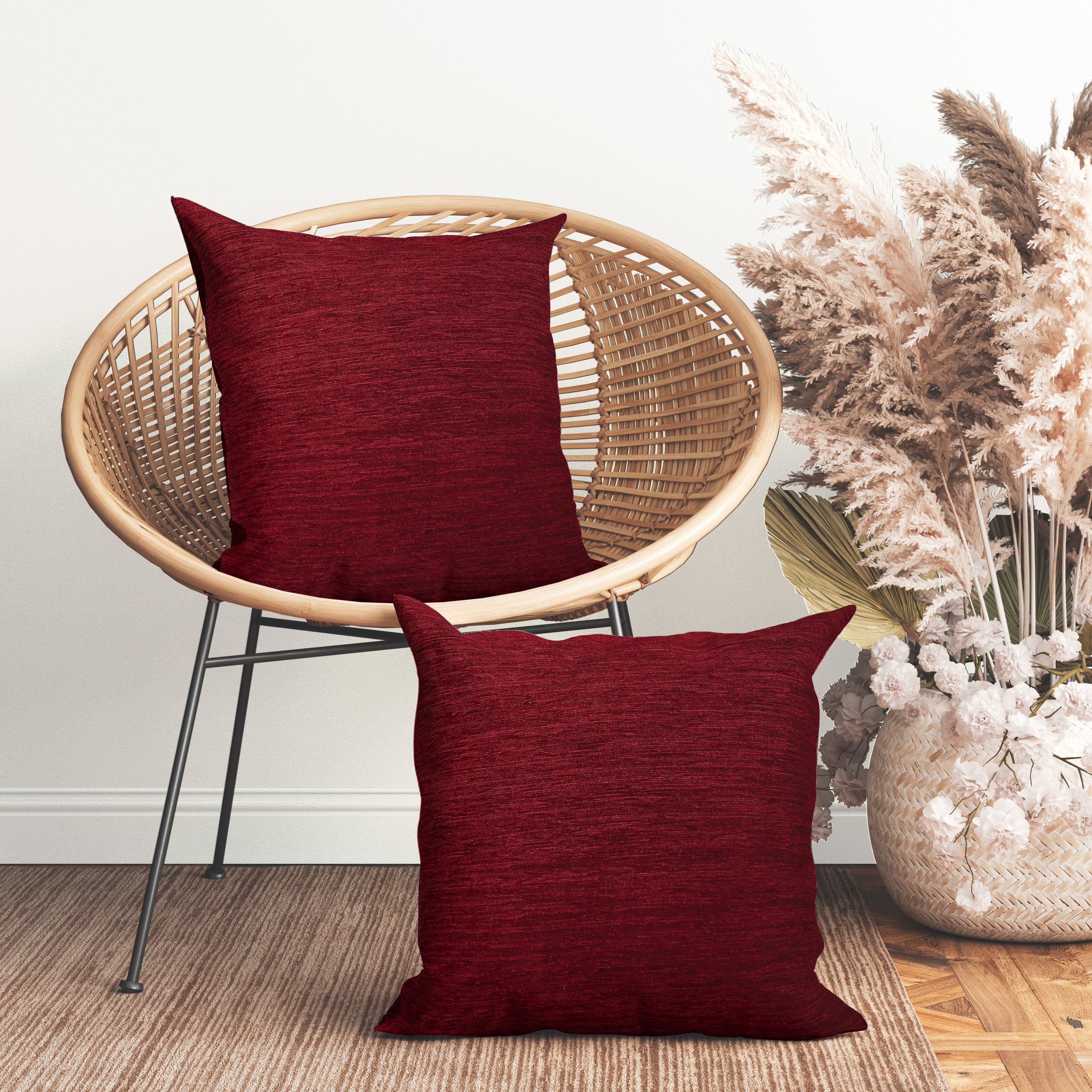 Chenille Red 1 Cushion Cover (Pack of 2)