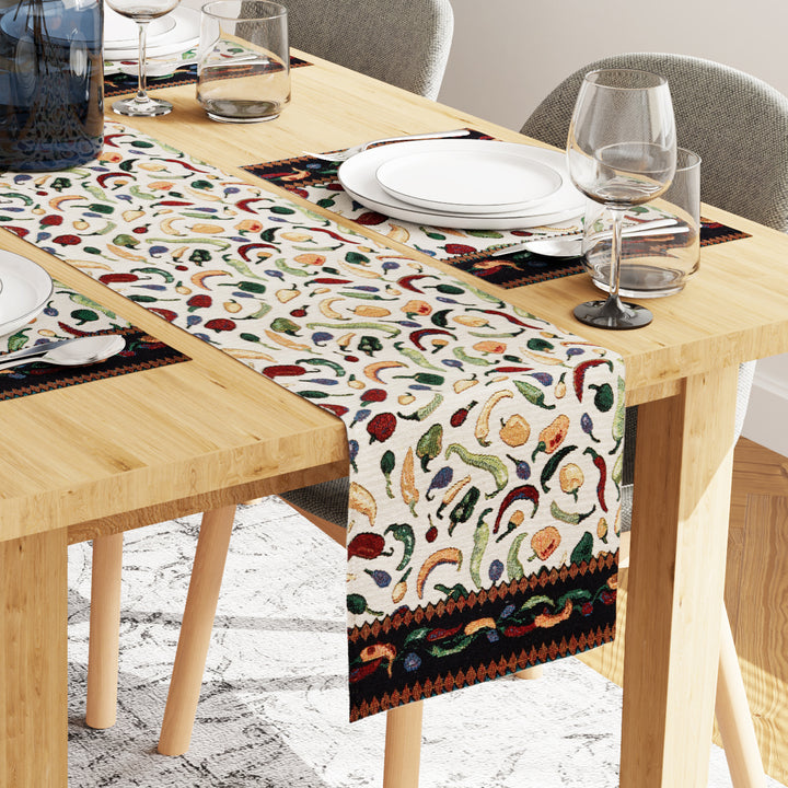 Cotton Chilies Table Runner+Placemat (Pack of 7)