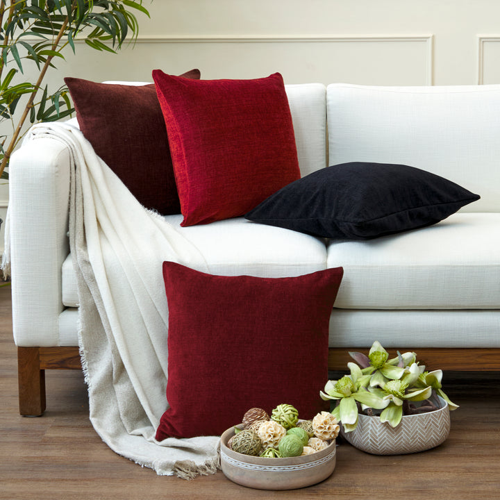 Chenille Solid Maroon Cushion Cover (Pack of 1)