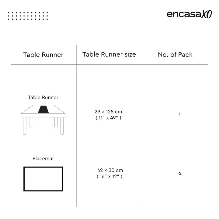Madur Kathi Black Table Runner+Placemat (Pack of 7)
