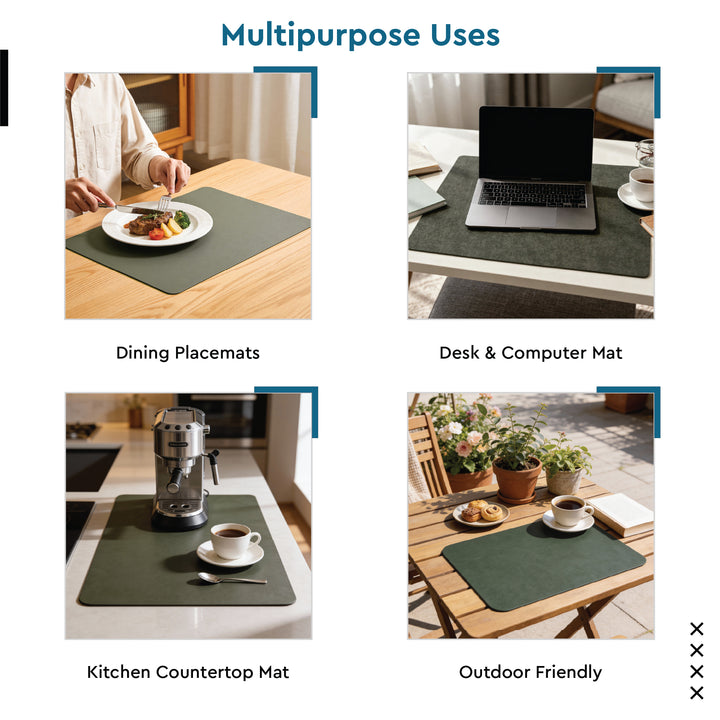 2 Sided Leather Olive Placemat + Coaster