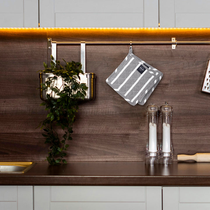 Cotton Roma Grey Stripes Pot Holders (Pack of 2)