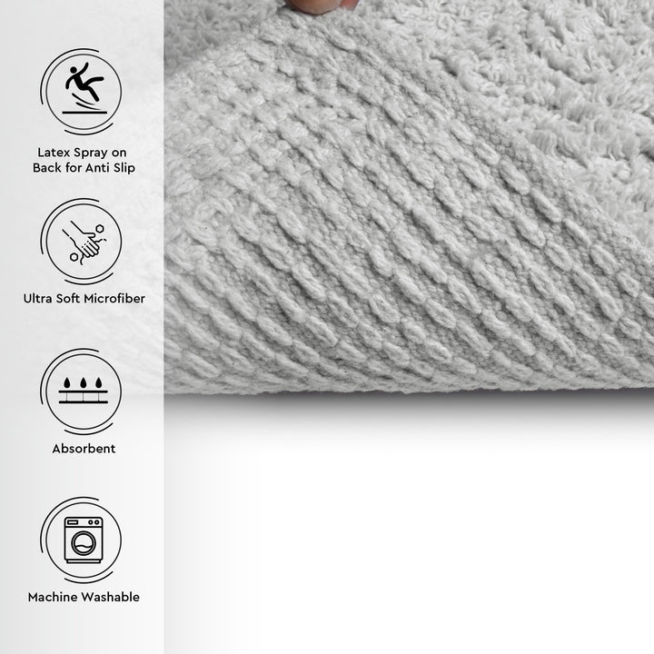 Polyester Grey Shower Curtain + Bathmat (Pack of 3)