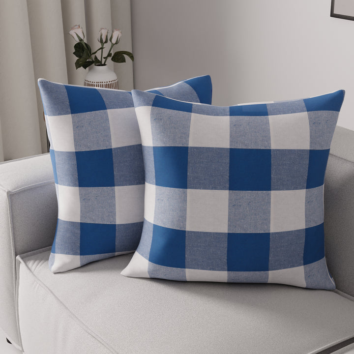 Cotton Buffalo Blue Checks Cushion Cover (Pack of 2)