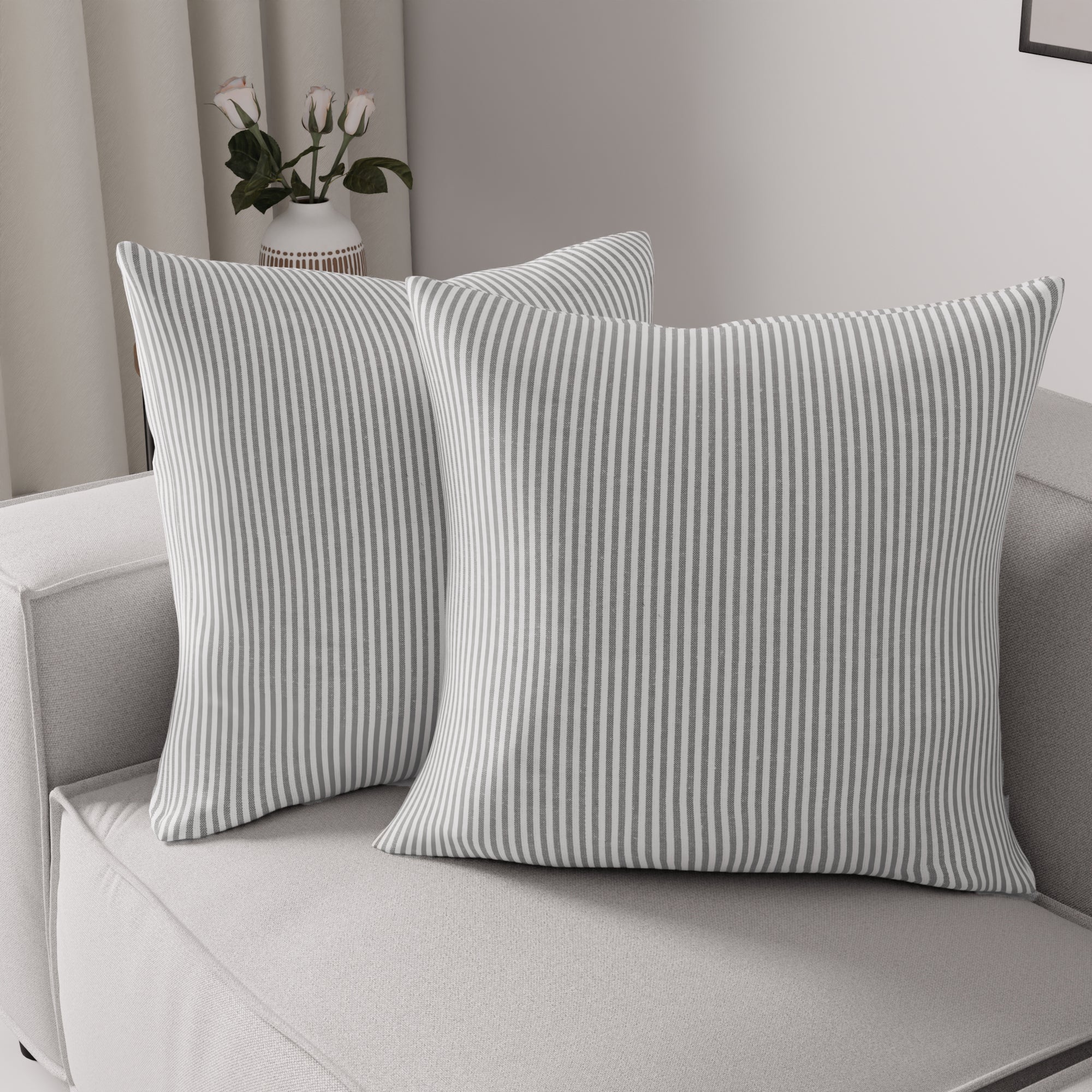 Cotton Ticking Black Cushion Cover (Pack of 2)