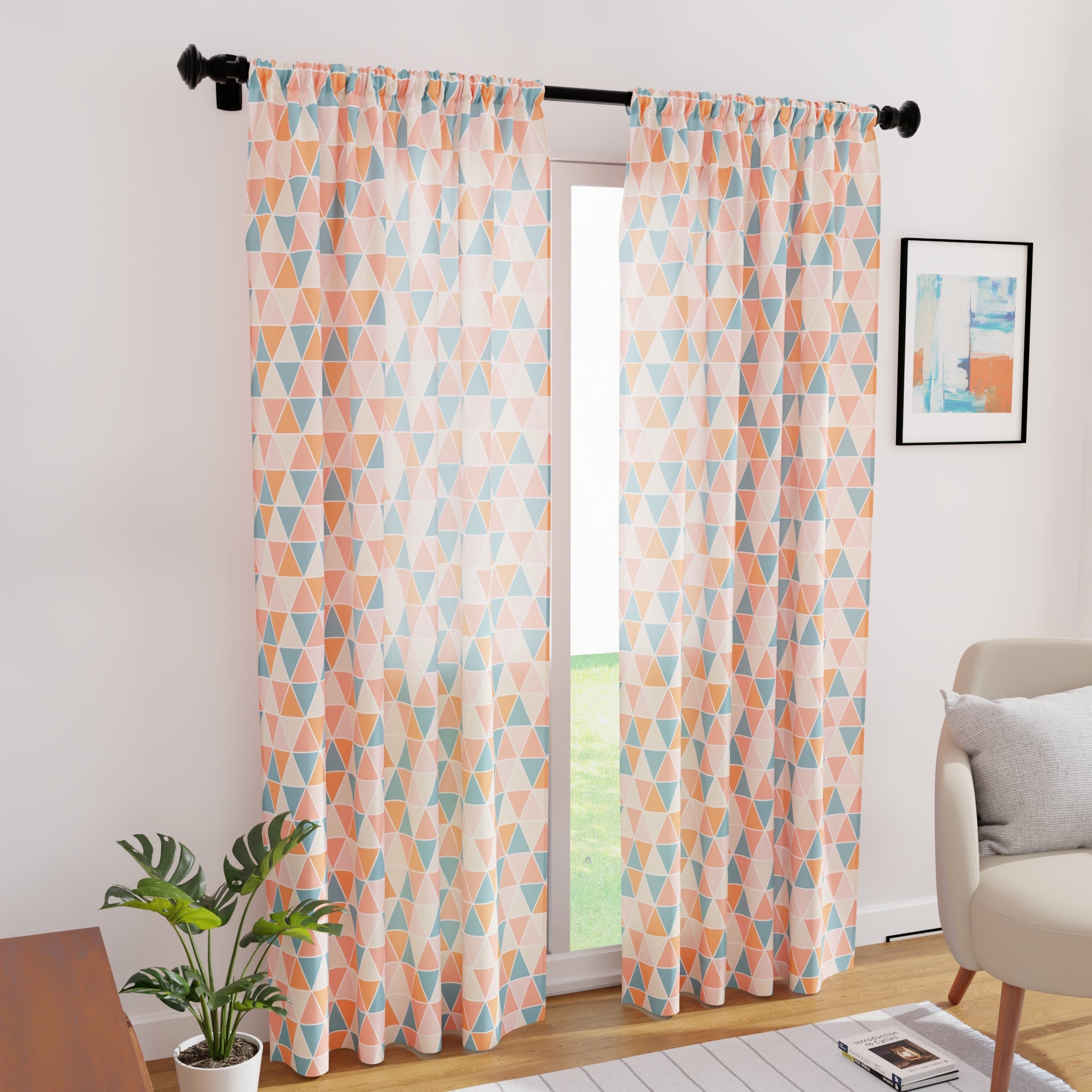 Micro Big Triangles Apricot Curtain (Pack of 2)