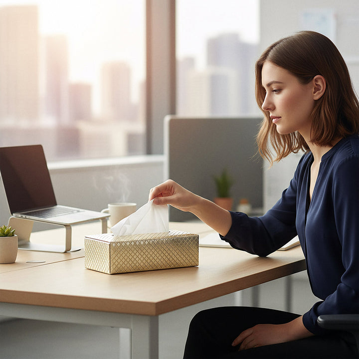 PU Leather Light Gold Tissue Box (Pack of 1)