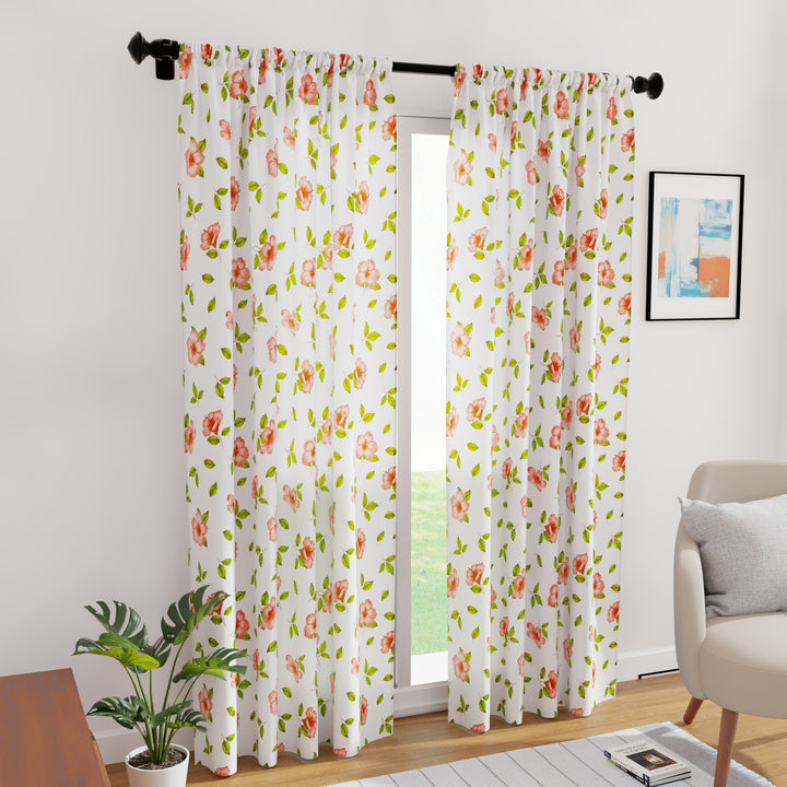 Polyester Hibiscus Curtain (Pack of 2)