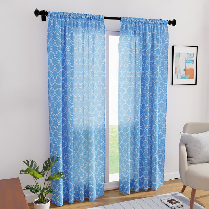 Polyester Trellis Blue Curtain (Pack of 2)