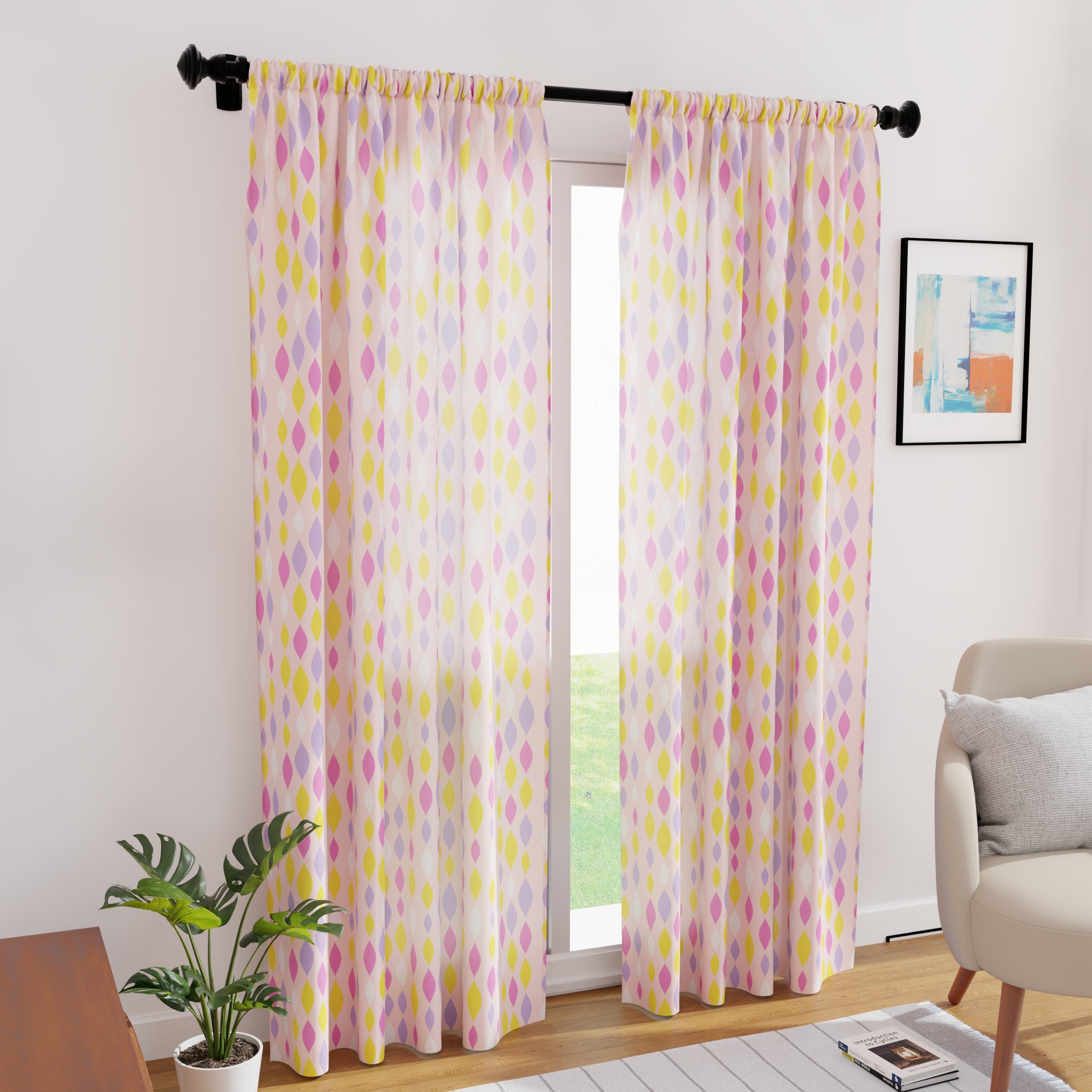 Polyester Teardrops Pink Curtain (Pack of 2)