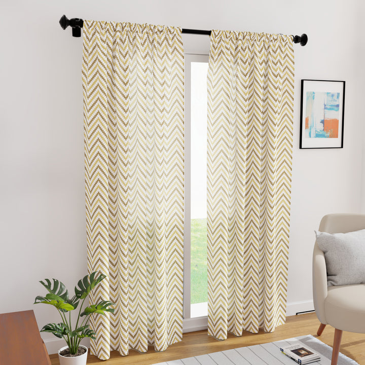 Polyester Chevron 1 Beige Curtain (Pack of 2)