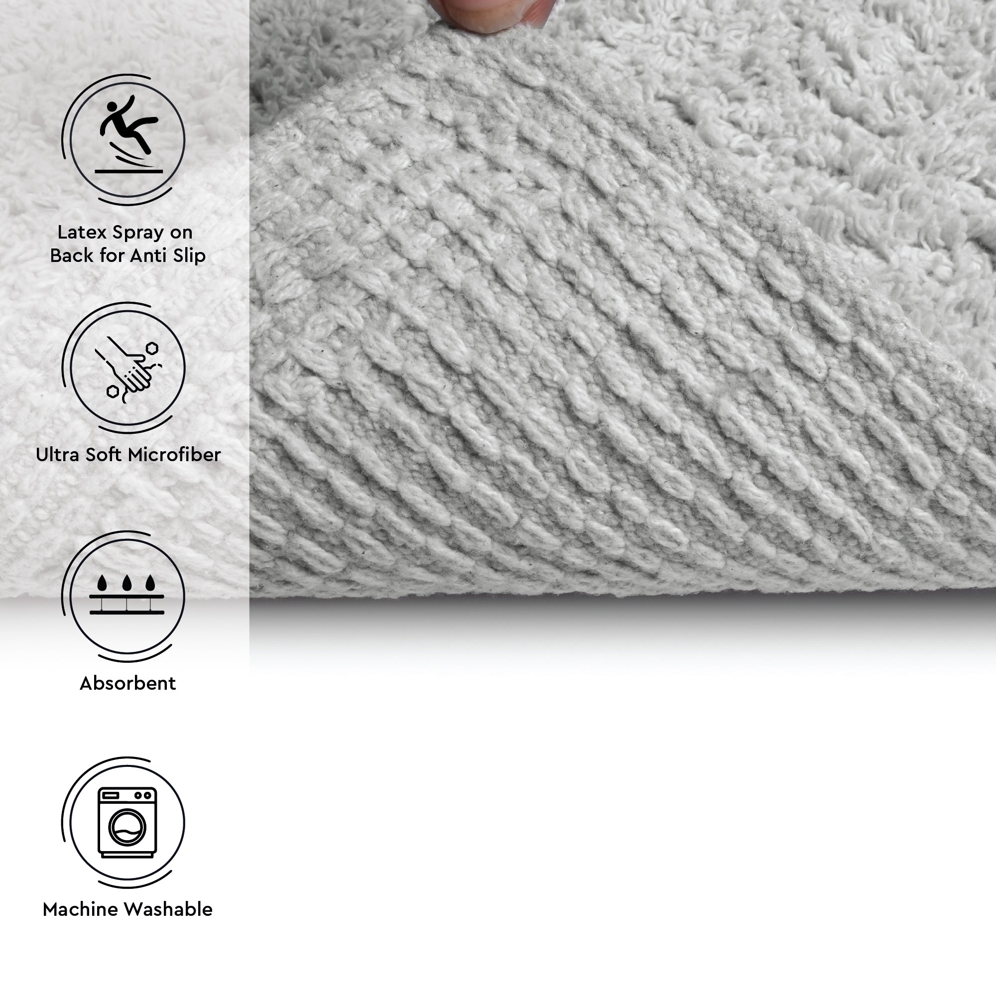 Polyester ZZ Light Grey Combo Shower Curtain + Bathmat (Pack of 3)