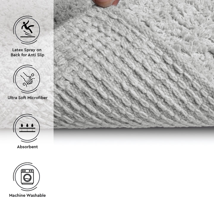Polyester ZZ Light Grey Combo Shower Curtain + Bathmat (Pack of 3)