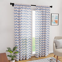 Polyester Chevron Blue Curtain (Pack of 2)