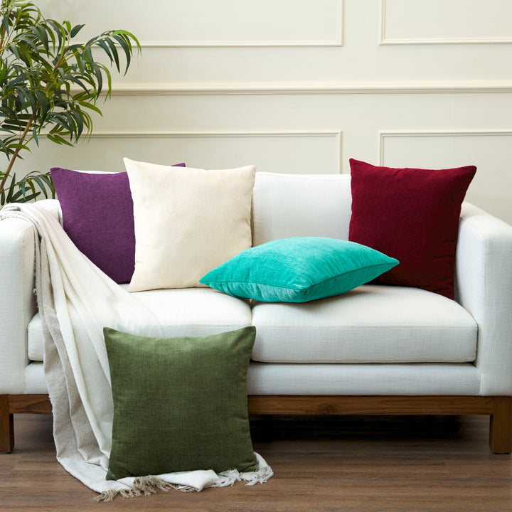 Chenille Solid Turq Cushion Cover (Pack of 1)