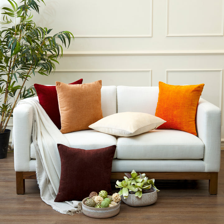 Chenille Solid Orange Cushion Cover (Pack of 1)