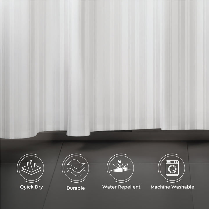 Polyester Stripe White Shower Curtain (Pack of 1)