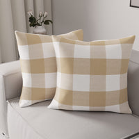 Cotton Buffalo Beige Checks Cushion Cover (Pack of 2)