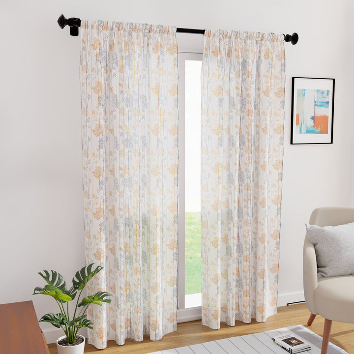 Polyester Branches Orange Curtain (Pack of 2)
