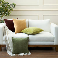 Chenille Solid Olive Cushion Cover (Pack of 1)