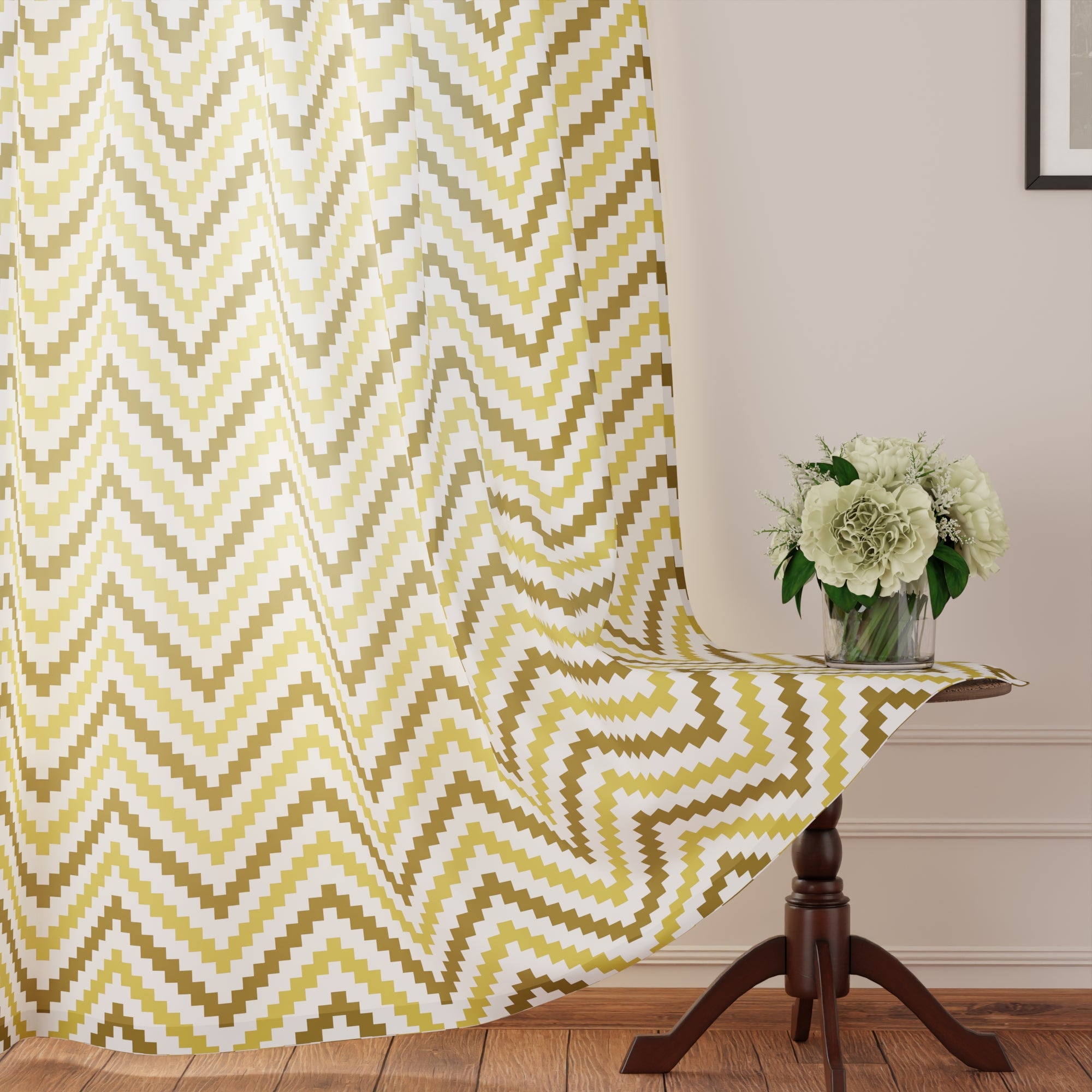 Polyester Chevron 1 Beige Curtain (Pack of 2)