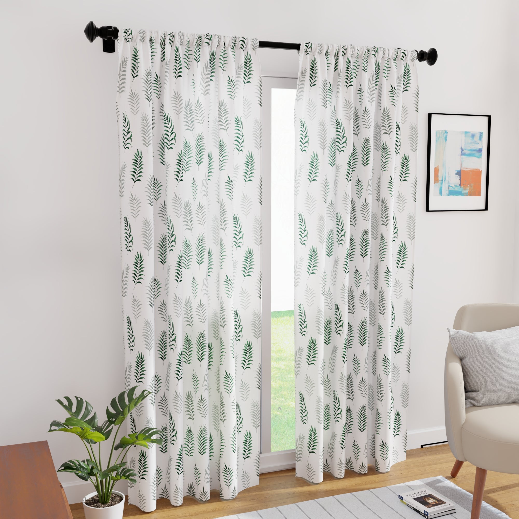 Polyester Palm Green Curtain (Pack of 2)