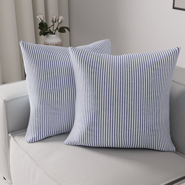 Cotton Ticking Navy Blue Cushion Cover (Pack of 2)