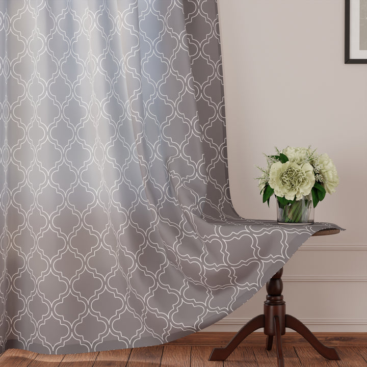 Polyester Trellis Grey Curtain (Pack of 2)