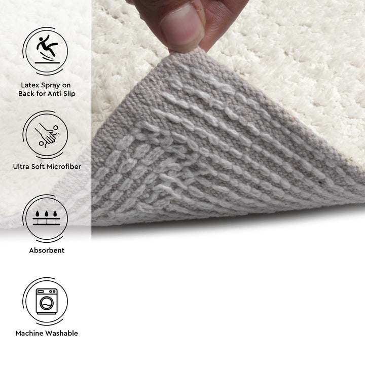 Polyester ZZ Cream Combo Shower Curtain + Bathmat (Pack of 3)
