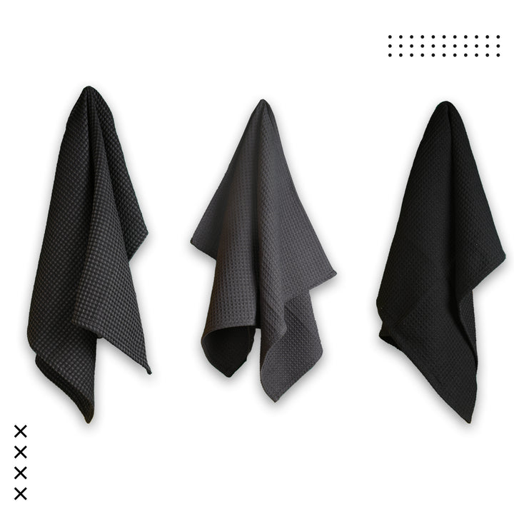 Waffle Grey Black Combo Kitchen Towel (Pack of 6)