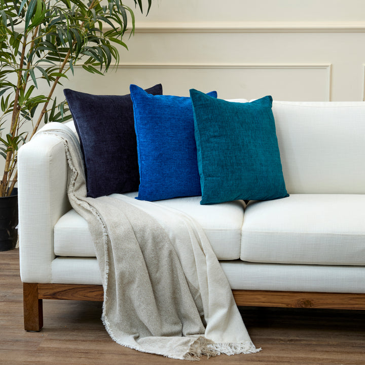 Chenille Navy Blue Cushion Cover (Pack of 2)