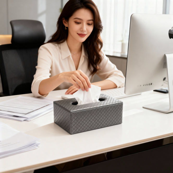 PU Leather Grey Tissue Box (Pack of 1)