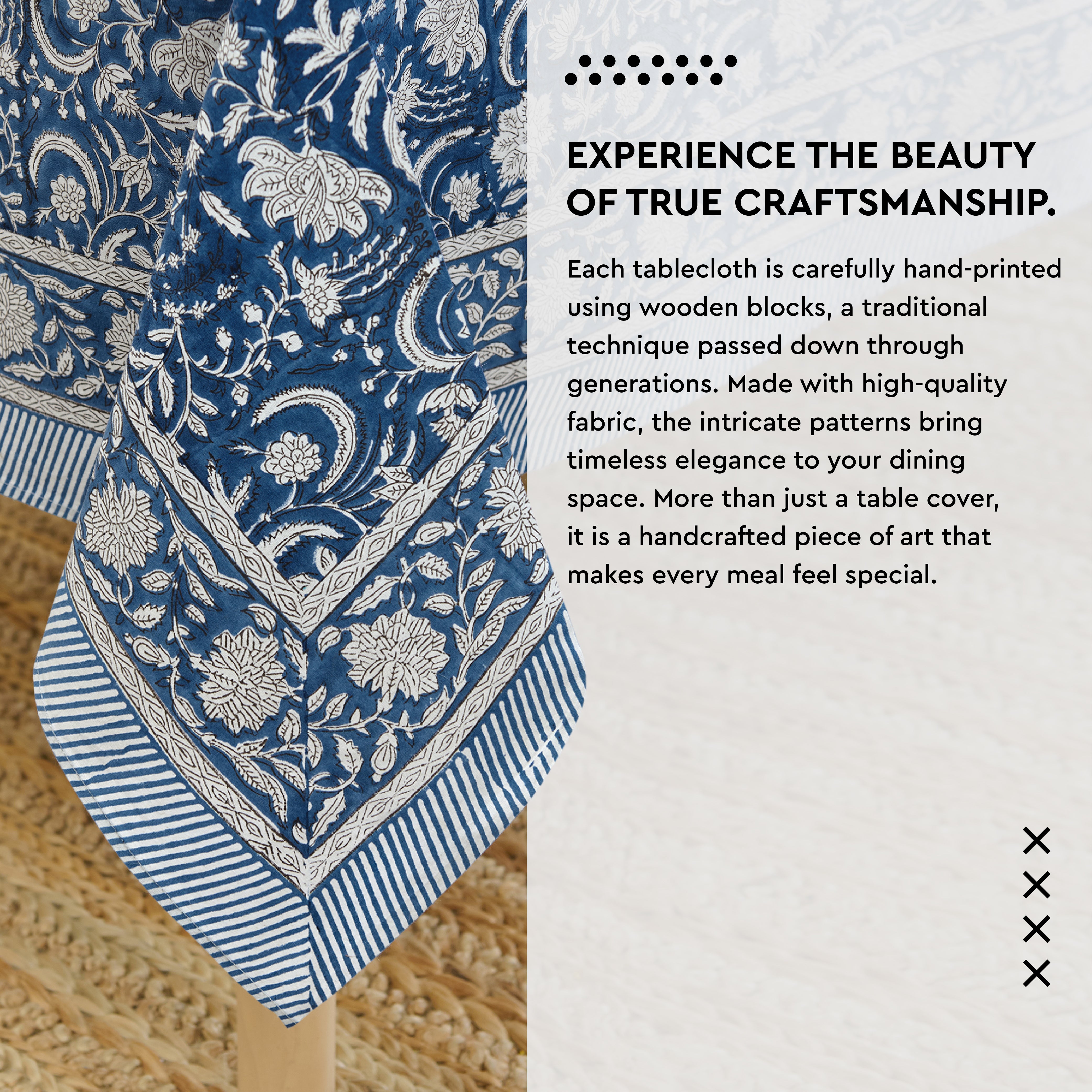 Jaipuri Hand block Print Cotton Blue Tablecloth