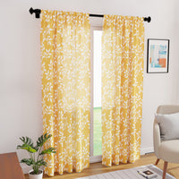 Polyester Reverse Leaf Yellow Curtain (Pack of 2)