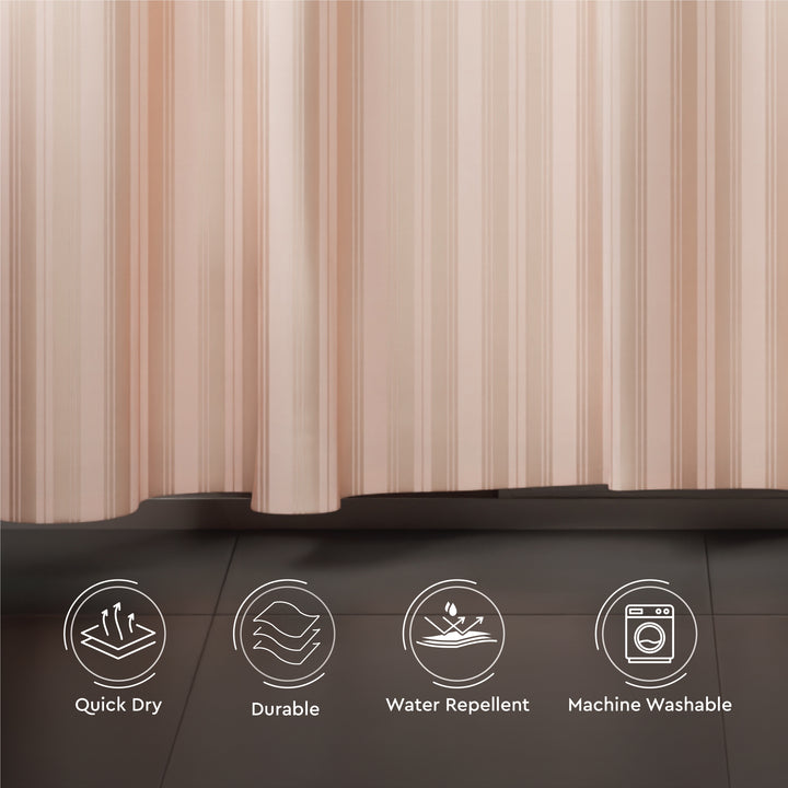 Polyester Stripe Peach Shower Curtain (Pack of 1)