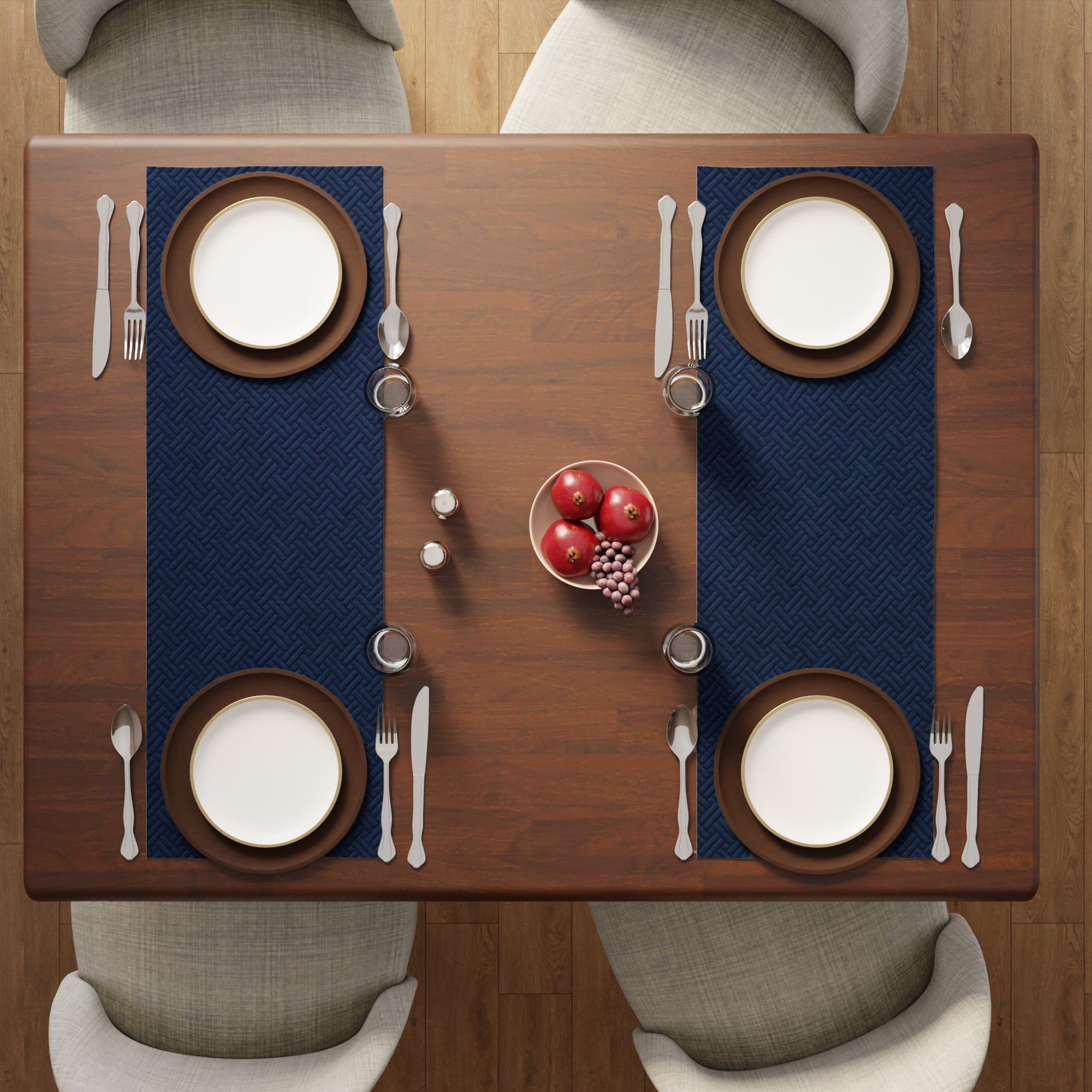 Quilted Velvet Navy Blue Table Runner
