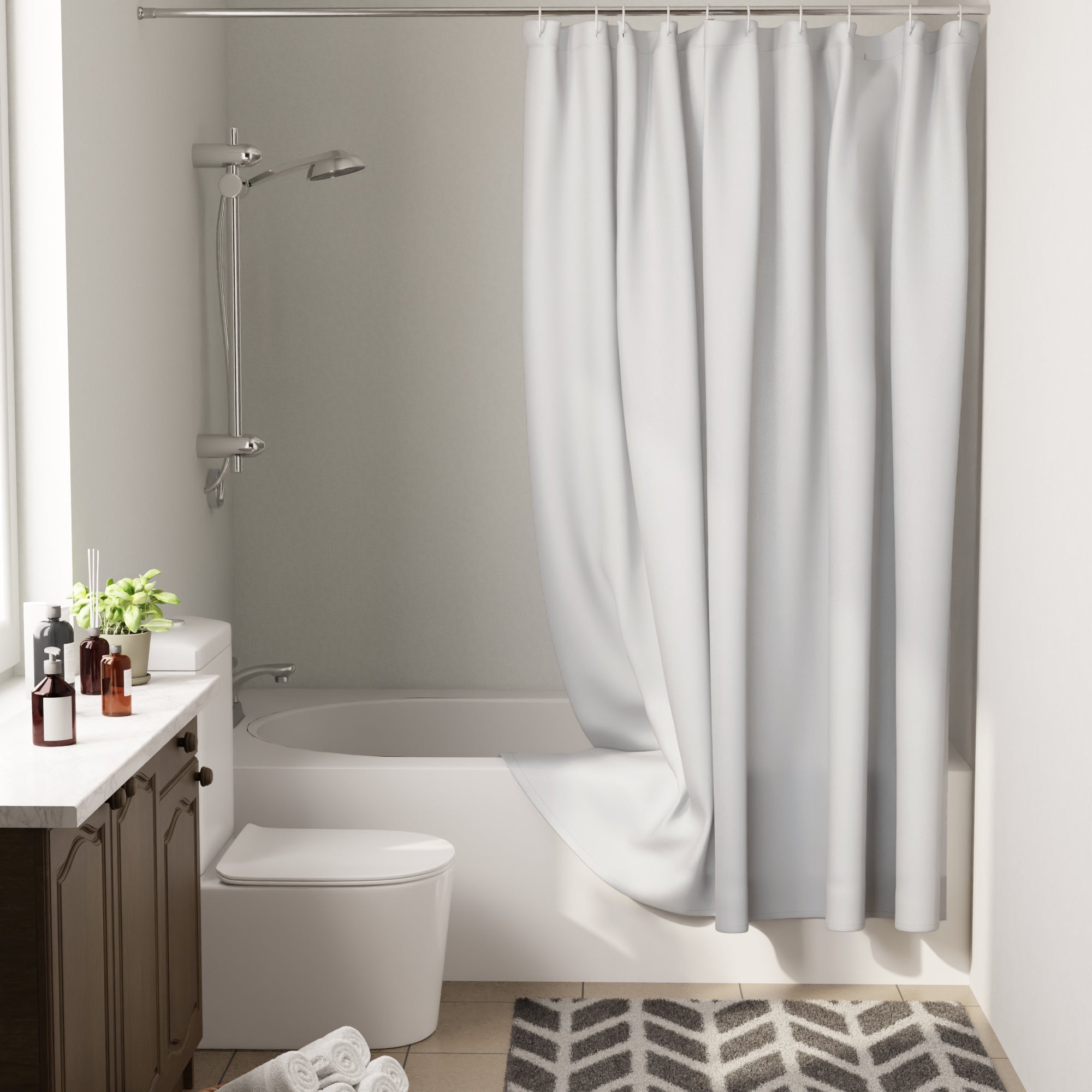 Polyester Grey Shower Curtain (Pack of 1)